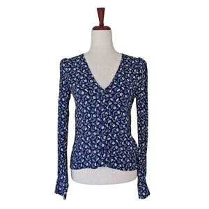 Reformation "Nell" Blouse Size Small Blue Ditsy Floral Daisy Cottagecore Top